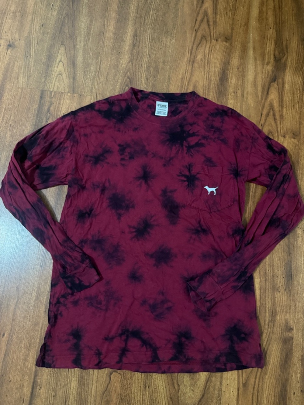Pink by Victoria’s Secret Long Sleeve Pocket Tee - Maroon Tie-Dye